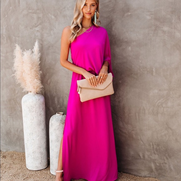 Womens Vici One Shoulder Pink Long Dress Size Large New with tags - Picture 10 of 16